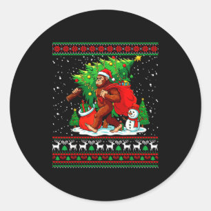 Santa Bigfoot Christmas Tree Xmas Lights Funny Sas Classic Round Sticker