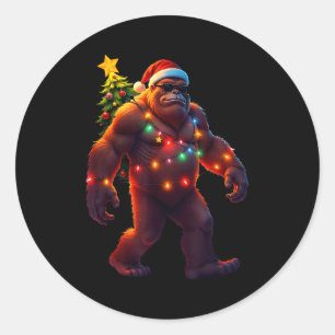 Santa Bigfoot Christmas Tree Xmas Lights Funny Sas Classic Round Sticker