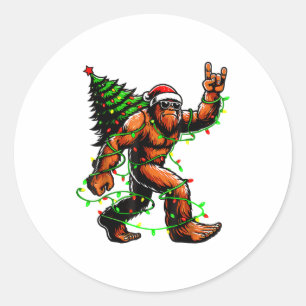 Santa Bigfoot Christmas Tree Xmas Lights Funny Sas Classic Round Sticker