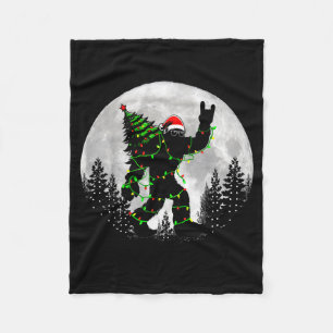 Santa Bigfoot Christmas Tree Xmas Lights Funny Sas Fleece Blanket