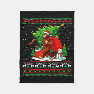 Santa Bigfoot Christmas Tree Xmas Lights Funny Sas Fleece Blanket