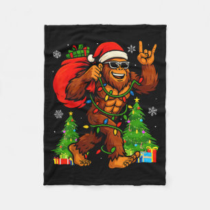 Santa Bigfoot Christmas Tree Xmas Lights Funny Sas Fleece Blanket
