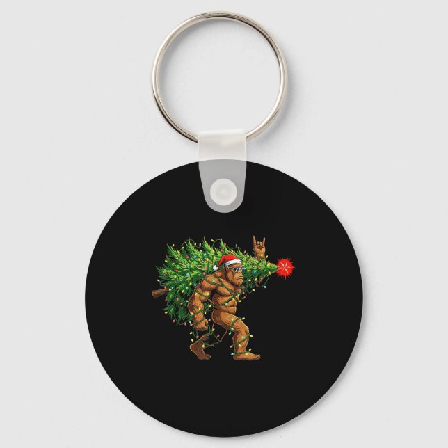 Santa Bigfoot Christmas Tree Xmas Lights Funny Sas Keychain (Front)