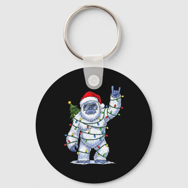 Santa Bigfoot Christmas Tree Xmas Lights Funny Sas Keychain (Front)