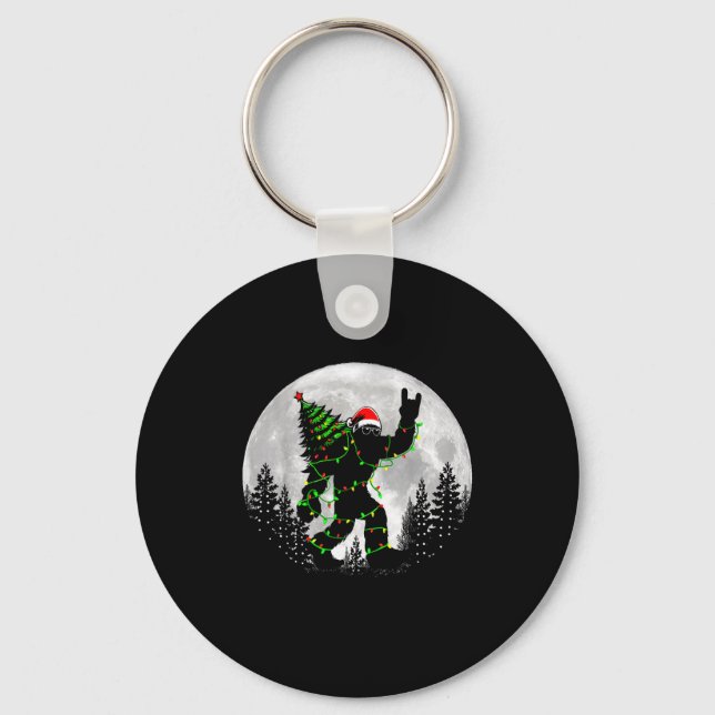 Santa Bigfoot Christmas Tree Xmas Lights Funny Sas Keychain (Front)