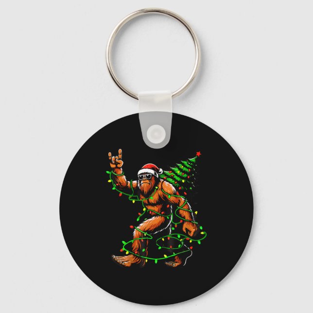 Santa Bigfoot Christmas Tree Xmas Lights Funny Sas Keychain (Front)