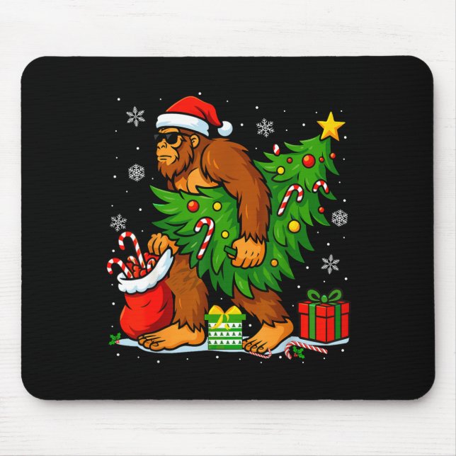 Santa Bigfoot Christmas Tree Xmas Lights Funny Sas Mouse Pad (Front)