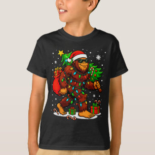 Santa Bigfoot Christmas Tree Xmas Lights Funny Sas T-Shirt