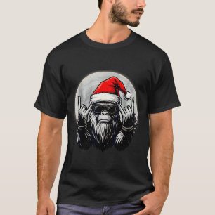 Santa Bigfoot Christmas Tree Xmas Lights Funny Sas T-Shirt