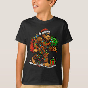 Santa Bigfoot Christmas Tree Xmas Lights Funny Sas T-Shirt