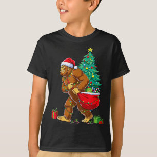 Santa Bigfoot Christmas Tree Xmas Lights Funny Sas T-Shirt
