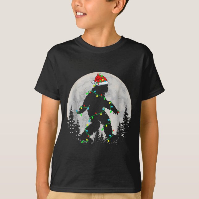 Santa Bigfoot Christmas Tree Xmas Lights Funny Sas T-Shirt (Front)