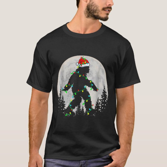 Santa Bigfoot Christmas Tree Xmas Lights Funny Sas T-Shirt (Front)