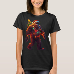 Santa Bigfoot Christmas Tree Xmas Lights Funny Sas T-Shirt