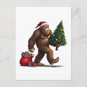 Santa Bigfoot Christmas Tree Xmas Lights Holiday Postcard