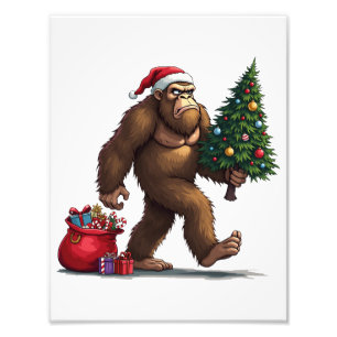 Santa Bigfoot Christmas Tree Xmas Lights Photo Print