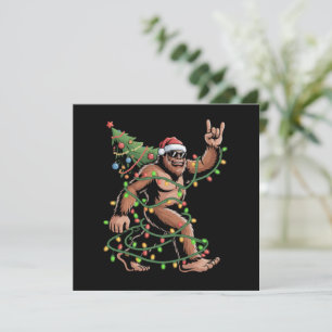 Santa Bigfoot Christmas Tree Xmas Lights Sasquatch Holiday Card