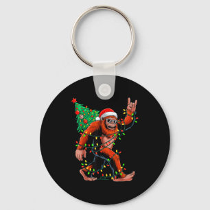 Santa Bigfoot Christmas Tree Xmas Lights Sasquatch Keychain