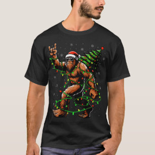Santa Bigfoot Christmas Tree Xmas Lights Sasquatch T-Shirt