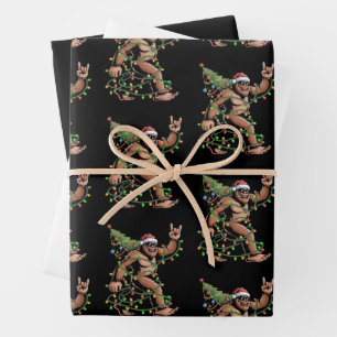 Santa Bigfoot Christmas Tree Xmas Lights Sasquatch Wrapping Paper Sheets