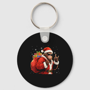 Santa Bigfoot Rock Christmas Funny Holiday Tee Keychain