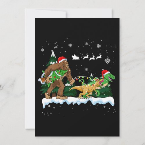 Santa Bigfoot Taking Dinosaur Merry Christmas For  Invitation