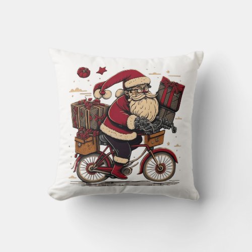 Santa Bike Throw Pillow