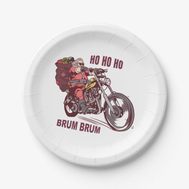 Santa Biker Christmas Costume for Bikers Invitatio Paper Plates (Front)