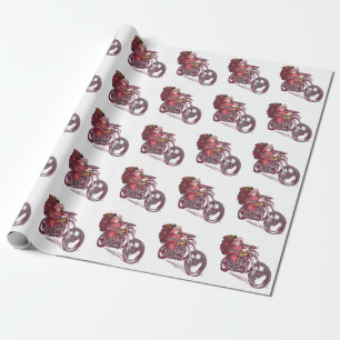 Santa Biker Christmas Costume for Bikers Invitatio Wrapping Paper