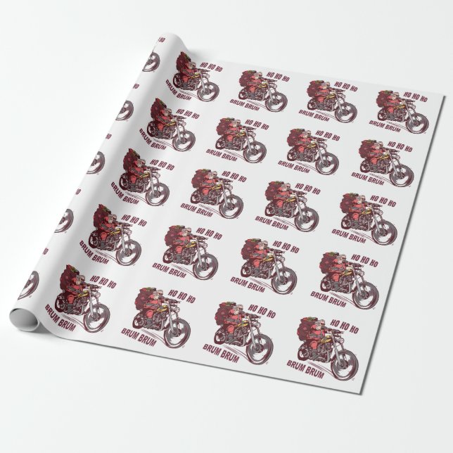 Santa Biker Christmas Costume for Bikers Invitatio Wrapping Paper (Unrolled)