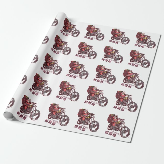 Santa Biker Christmas Costume for Bikers Invitatio Wrapping Paper (Unrolled)