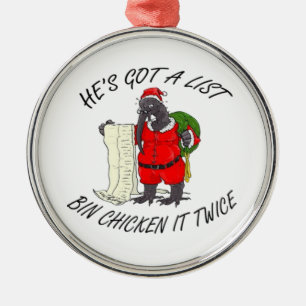 Santa Bin Chicken Metal Ornament