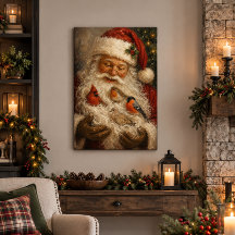 Santa Birds Christmas Gallery Wrap