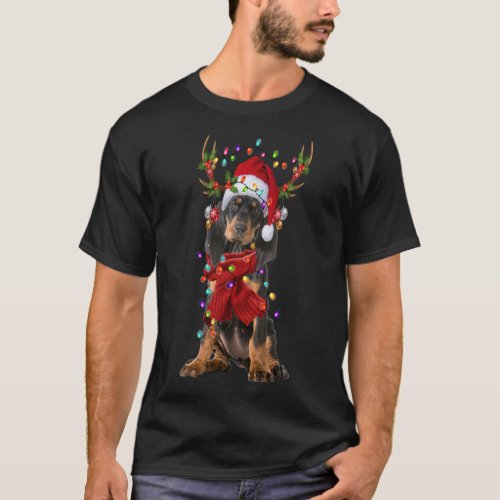 Santa Black and Tan Coonhound Dog Reindeer Christm T_Shirt