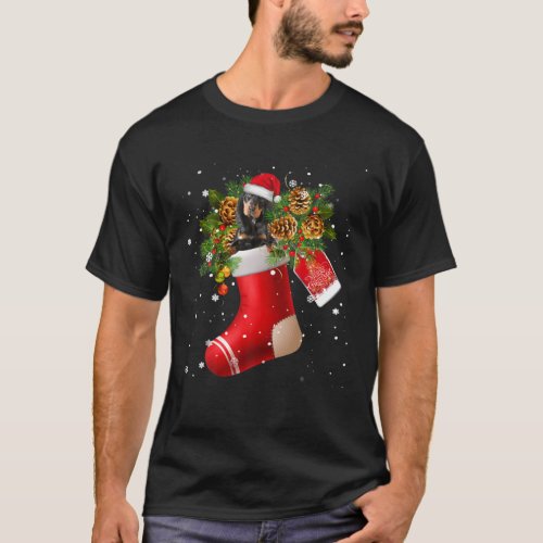 Santa Black And Tan Coonhound In Christmas Sock Pa T_Shirt