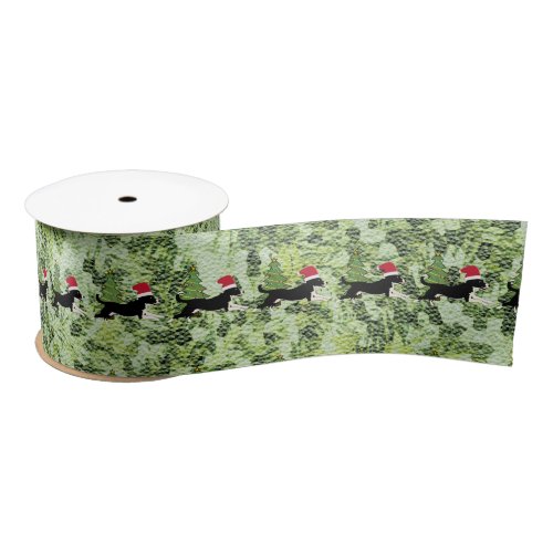 Santa Black and White Cartoon Dog Satin Ribbon