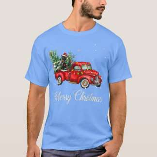 Santa Black Cat Riding Red Truck Xmas Tree Lights  T-Shirt