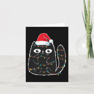 Santa Black Cat Tangled Up In Christmas Cat Lover Card