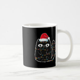 Santa Black Cat Tangled Up In Christmas Cat Lover Coffee Mug