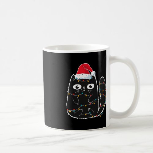 Santa Black Cat Tangled Up In Christmas Cat Lover  Coffee Mug