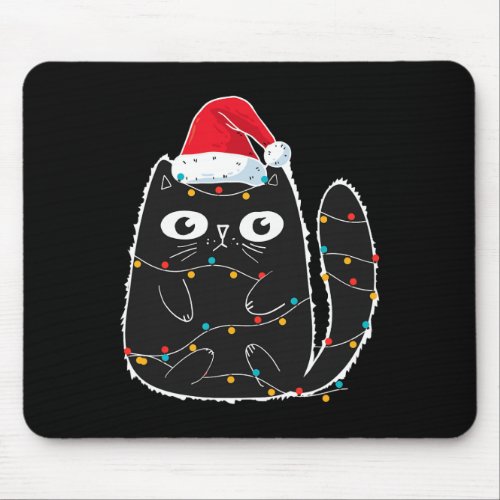 Santa Black Cat Tangled Up In Christmas Cat Lover  Mouse Pad