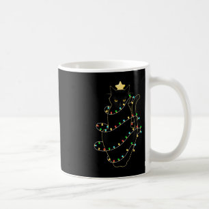 Santa Black Cat Tangled Up In Christmas Tree Light Coffee Mug
