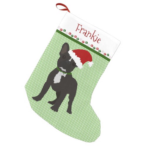 Santa Black French Bulldog Personalized Small Christmas Stocking