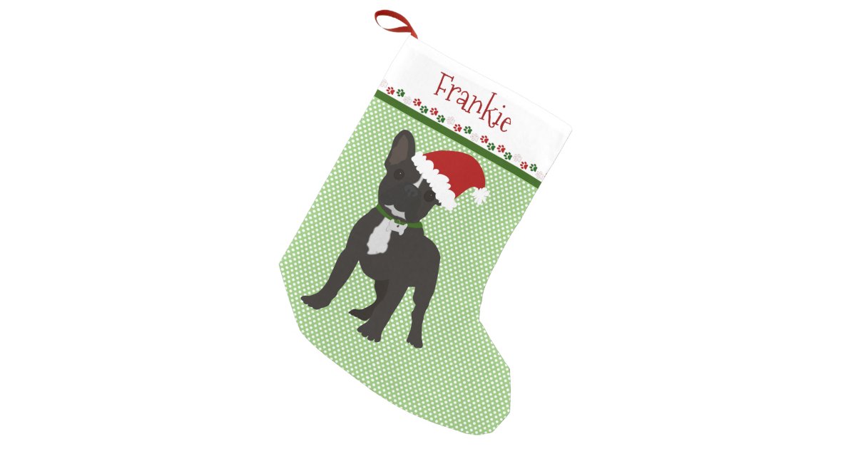 Santa Black French Bulldog Personalized Small Christmas Stocking | Zazzle