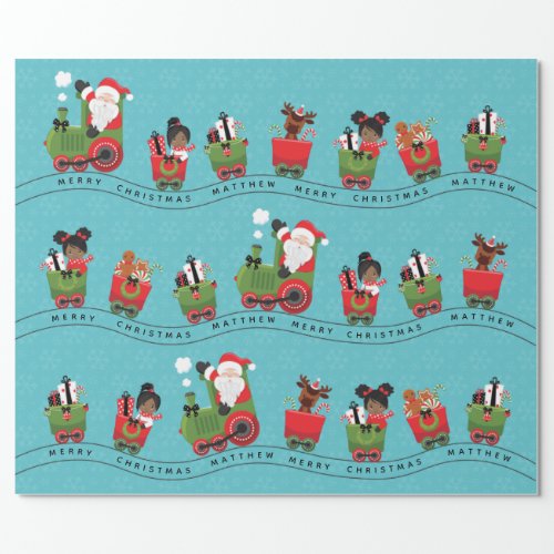 Santa  Black Girl on Train Wrapping Paper