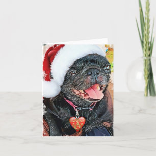 Santa Black Pug Holiday Card