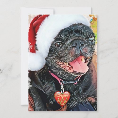 Santa Black Pug Holiday Card