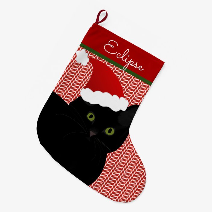 Santa Black Short Hair Cat Green Eyes Personalized Large