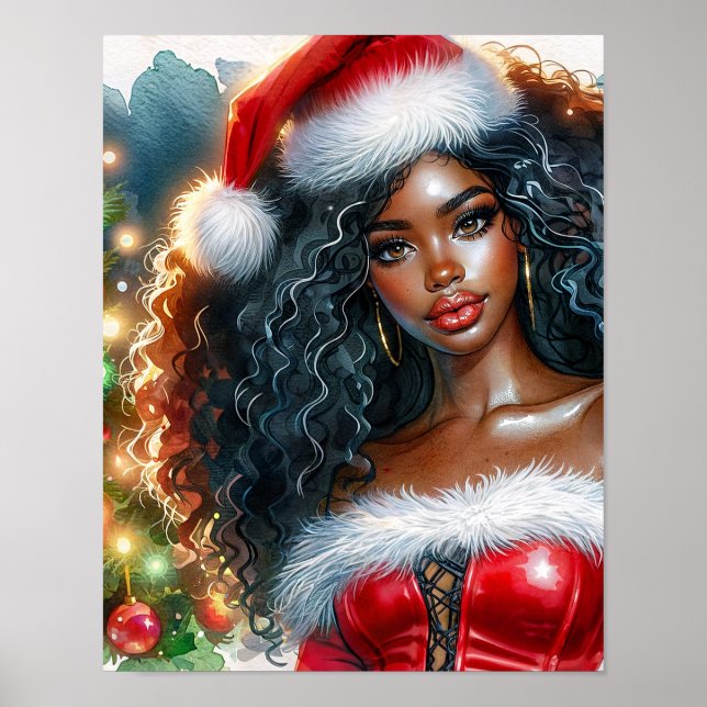 Santa Black Woman With Christmas Tree Poster (Front)