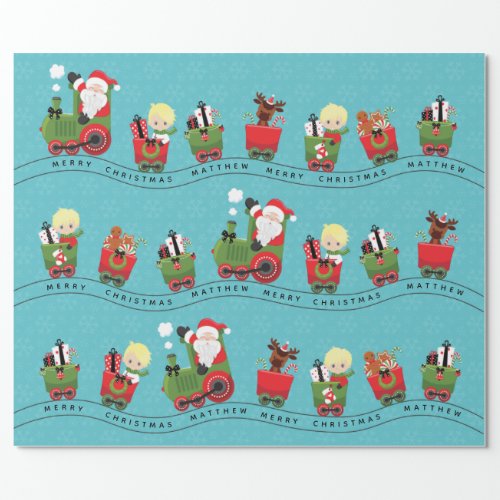 Santa  Blonde Boy on Train Wrapping Paper